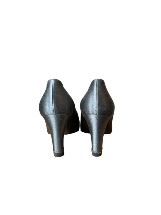 Vintage Chanel Satin Block Heel Leather Cap Toe Pumps - Picture 8 of 9